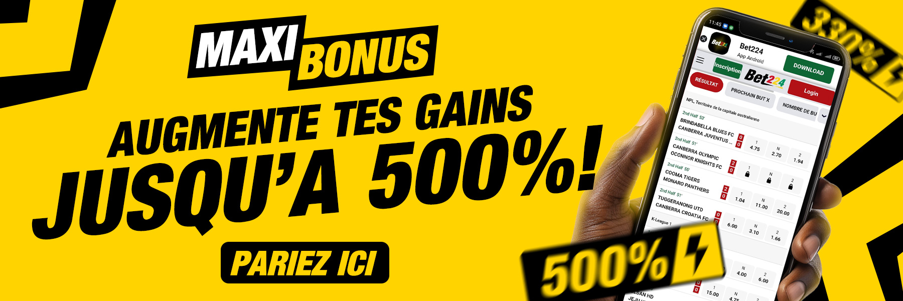 MAXI BONUS BET224 &mdash; jusqu'a 1001% de bonus sur les combines gagnants